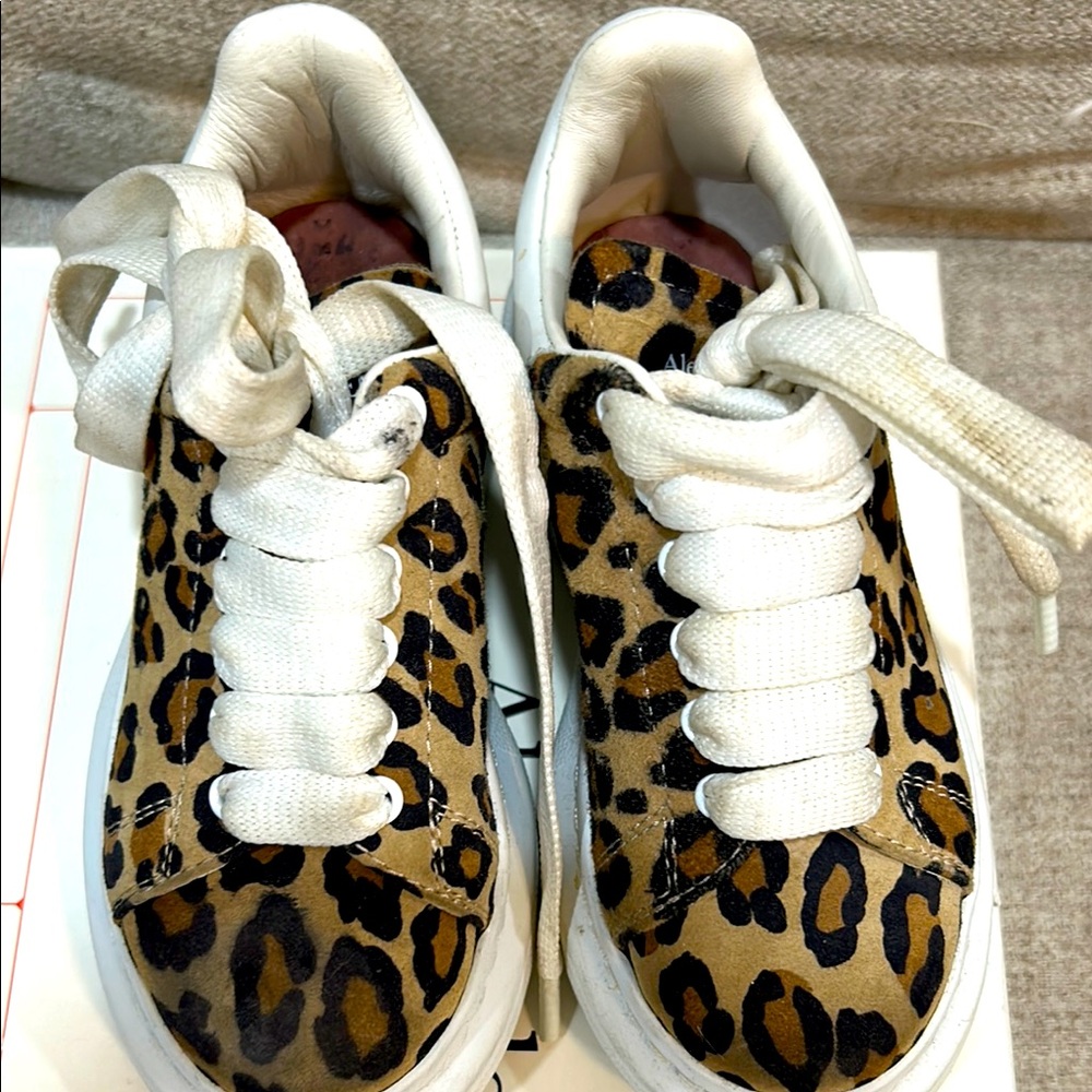 Alexander McQueen White Sneakers with Leopard Accents